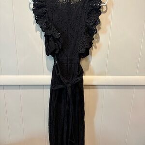 Black Ruffled Wrap Eyelet Romper